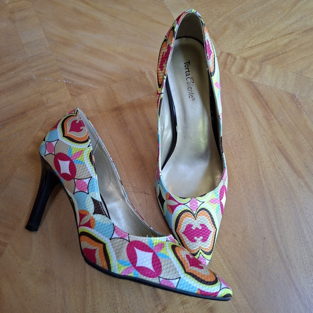 TORTA CALIENTE FOXY Colorful  Pointed Heels Womens Sz 8.5 W‎ Maximal Woven